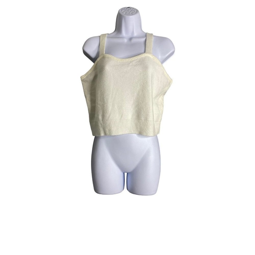 BP Womens Cable Tank Top Ivory Fitted Ribbed Hem Scoop Neck Sleeveless‎ Sz Large
